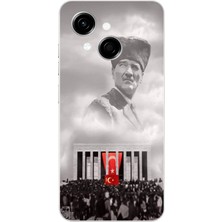 TechTree Tecno Spark Go 1 Uyumlu Bulutların Üzerindeki Lider Kalpaklı Atatürk Baskılı Silikon Kılıf