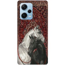 TechTree Redmi Note 12 Pro 5g Uyumlu Geleneksel Halı Motifli Siyah Beyaz At Baskılı Silikon Kılıf