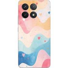 TechTree Poco F6 Pro Uyumlu Pastel Renkli Dalgalı ve Kalp Baskılı Silikon Kılıf