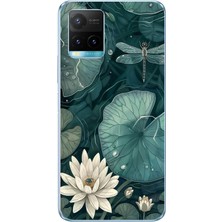 TechTree Vivo Y21S Uyumlu Yeşil Yapraklı Nilüfer ve Yusufçuk Baskılı Silikon Kılıf