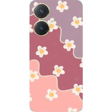 TechTree Vivo Y27 Uyumlu Gül Kurusu ve Lila Tonlu Dalgalı Papatya Baskılı Silikon Kılıf