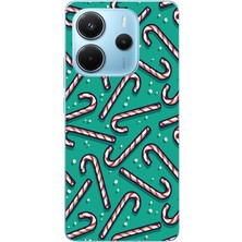 TechTree Redmi Note 14 4g Uyumlu Yılbaşı Ruhu Baston Şeker ve Kar Taneli Baskılı Silikon Kılıf