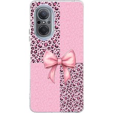 TechTree Huawei Nova 9 Se Uyumlu Pembe Leopar Desenli ve Kurdele Baskılı Silikon Kılıf