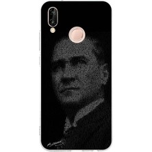 TechTree Huawei P20 Lite Uyumlu Gençliğe Hitabe Yazılı Atatürk Silüeti Baskılı Silikon Kılıf