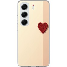 TechTree Tecno Camon 40 Pro Uyumlu Krem Zeminli Kırmızı Kalp Baskılı Silikon Kılıf
