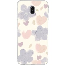 TechTree Samsung Galaxy J6 Plus Uyumlu Pastel Boya Bahçesi Çiçek ve Kalp Baskılı Silikon Kılıf