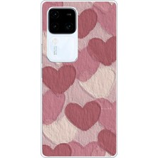 TechTree Vivo V30 Uyumlu Pastel Gül Kurusu ve Pembe Kalpli Baskılı Silikon Kılıf