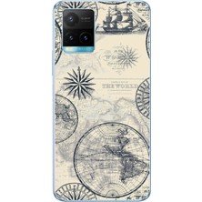 TechTree Vivo Y21S Uyumlu Vintage Dünya Haritası ve Pusula Baskılı Silikon Kılıf