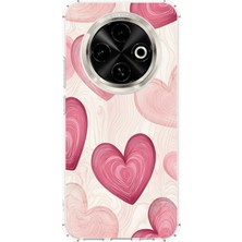 TechTree Tecno Spark 30C Uyumlu Çizgisel Pembe Kalp Baskılı Silikon Kılıf