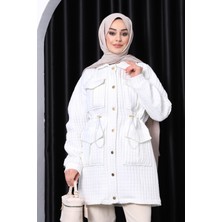 İmaj Butik Ekru Bel Büzgülü Kapitone Mont