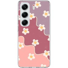 TechTree Tecno Camon 40 Pro Uyumlu Gül Kurusu ve Lila Tonlu Dalgalı Papatya Baskılı Silikon Kılıf