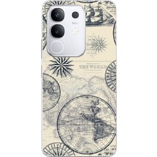 TechTree Vivo Y29 Uyumlu Vintage Dünya Haritası ve Pusula Baskılı Silikon Kılıf