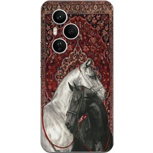 TechTree Honor 400 Pro Uyumlu Geleneksel Halı Motifli Siyah Beyaz At Baskılı Silikon Kılıf