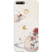TechTree Huawei Y6 2018 - Honor 7A Uyumlu Gezegen, Yıldız ve Gül Baskılı Silikon Kılıf