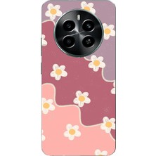 TechTree Realme 12 Pro-Pro Plus Uyumlu Gül Kurusu ve Lila Tonlu Dalgalı Papatya Baskılı Silikon Kılıf