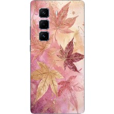 TechTree Infinix Hot 50 Pro Plus+ Uyumlu Pembe ve Bordo Tonlu Yaprak Baskılı Silikon Kılıf