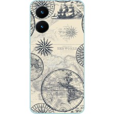 TechTree Vivo Y22 Uyumlu Vintage Dünya Haritası ve Pusula Baskılı Silikon Kılıf