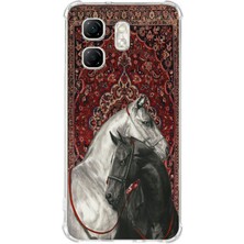 TechTree Infinix Hot 50I - Smart 9 Uyumlu Geleneksel Halı Motifli Siyah Beyaz At Baskılı Silikon Kılıf