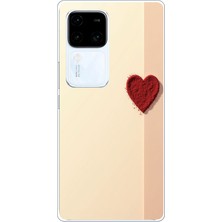 TechTree Vivo V30 Uyumlu Krem Zeminli Kırmızı Kalp Baskılı Silikon Kılıf
