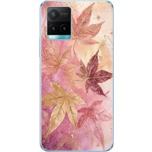 TechTree Vivo Y21S Uyumlu Pembe ve Bordo Tonlu Yaprak Baskılı Silikon Kılıf