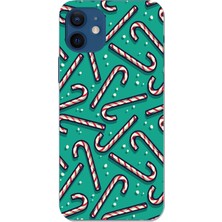 TechTree iPhone 12-12 Pro Uyumlu Yılbaşı Ruhu Baston Şeker ve Kar Taneli Baskılı Silikon Kılıf