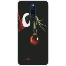TechTree Redmi 8 Uyumlu Grinch Yeşil El ve Kırmızı Yılbaşı Topu Baskılı Silikon Kılıf