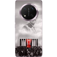 TechTree Honor Magic 7 Lite Uyumlu Bulutların Üzerindeki Lider Kalpaklı Atatürk Baskılı Silikon Kılıf