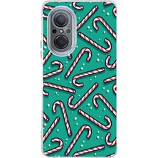 TechTree Huawei Nova 9 Se Uyumlu Yılbaşı Ruhu Baston Şeker ve Kar Taneli Baskılı Silikon Kılıf