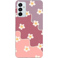 TechTree Samsung Galaxy M14 Uyumlu Gül Kurusu ve Lila Tonlu Dalgalı Papatya Baskılı Silikon Kılıf