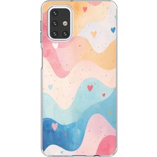 TechTree Samsung Galaxy M31S Uyumlu Pastel Renkli Dalgalı ve Kalp Baskılı Silikon Kılıf