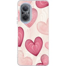 TechTree Huawei Nova 9 Se Uyumlu Çizgisel Pembe Kalp Baskılı Silikon Kılıf