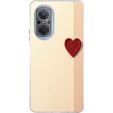 TechTree Huawei Nova 9 Se Uyumlu Krem Zeminli Kırmızı Kalp Baskılı Silikon Kılıf