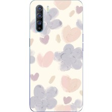 TechTree Oppo Reno 3-A91 Uyumlu Pastel Boya Bahçesi Çiçek ve Kalp Baskılı Silikon Kılıf