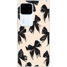 TechTree Vivo V30 Uyumlu Siyah Fiyonk Kurdele Baskılı Silikon Kılıf