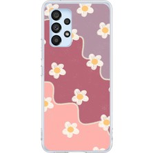 TechTree Samsung Galaxy A53 Uyumlu Gül Kurusu ve Lila Tonlu Dalgalı Papatya Baskılı Silikon Kılıf