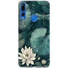 TechTree Honor 9x Uyumlu Yeşil Yapraklı Nilüfer ve Yusufçuk Baskılı Silikon Kılıf