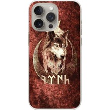 TechTree iPhone 15 Pro Uyumlu Göktürk Yazılı ve Bozkurt Desenli Baskılı Silikon Kılıf
