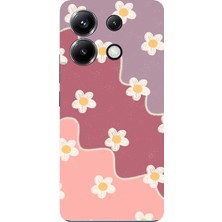 TechTree Poco X6 Pro Uyumlu Gül Kurusu ve Lila Tonlu Dalgalı Papatya Baskılı Silikon Kılıf