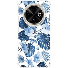 TechTree Tecno Spark 30C Uyumlu Mavi Yaprak ve Çiçek Desenli Baskılı Silikon Kılıf