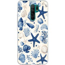 TechTree Redmi 9 Uyumlu Mavi Deniz Kabuğu ve Yıldız Desenli Baskılı Silikon Kılıf