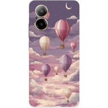 TechTree Realme 12 Lite Uyumlu Mor Gökyüzü ve Uçan Balon Baskılı Silikon Kılıf
