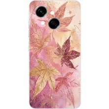 TechTree Tecno Spark Go 1 Uyumlu Pembe ve Bordo Tonlu Yaprak Baskılı Silikon Kılıf