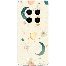 TechTree Honor Magic 7 Pro Uyumlu Krem Zeminli Ay ve Yıldız Baskılı Silikon Kılıf