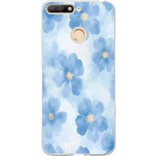 TechTree Huawei Y6 2018 - Honor 7A Uyumlu Mavi Çiçekler Baskılı Silikon Kılıf