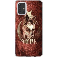 TechTree Samsung Galaxy M31S Uyumlu Göktürk Yazılı ve Bozkurt Desenli Baskılı Silikon Kılıf