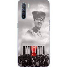 TechTree Oppo Reno 3-A91 Uyumlu Bulutların Üzerindeki Lider Kalpaklı Atatürk Baskılı Silikon Kılıf