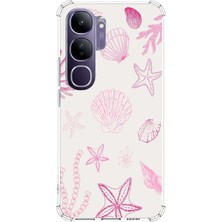 TechTree Vivo V40 Lite Uyumlu Pembe Deniz Yıldızı ve Kabuk Baskılı Silikon Kılıf