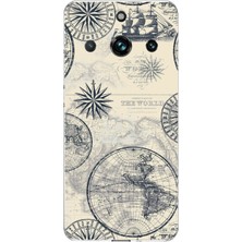 TechTree Realme 11 Pro-11 Pro Plus Uyumlu Vintage Dünya Haritası ve Pusula Baskılı Silikon Kılıf