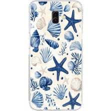 TechTree Samsung Galaxy J6 Plus Uyumlu Mavi Deniz Kabuğu ve Yıldız Desenli Baskılı Silikon Kılıf