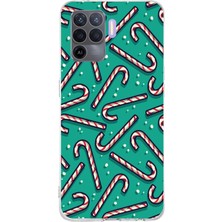 TechTree Oppo Reno 5 Lite Uyumlu Yılbaşı Ruhu Baston Şeker ve Kar Taneli Baskılı Silikon Kılıf